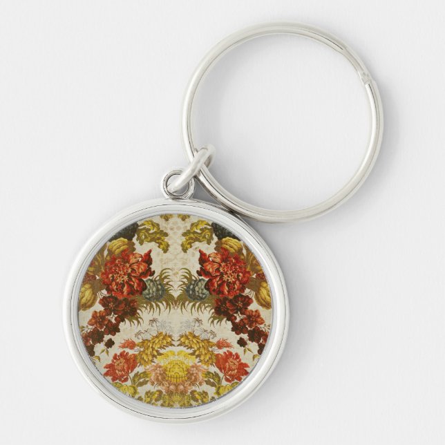 Textile with a repeating floral pattern key ring (Front)
