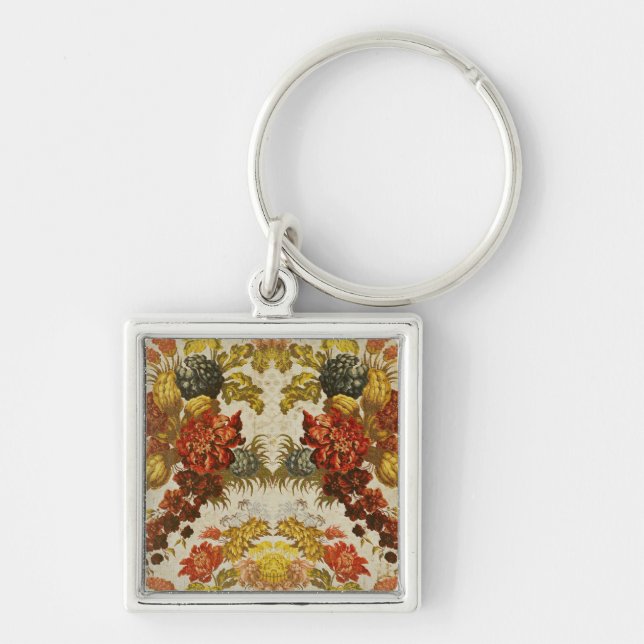Textile with a repeating floral pattern key ring (Front)
