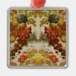Textile with a repeating floral pattern metal tree decoration
