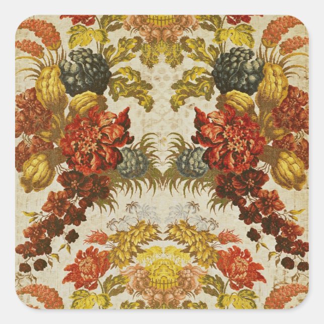 Textile with a repeating floral pattern square sticker (Front)