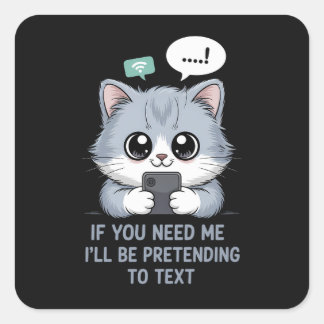 Texting Cat  Square Sticker