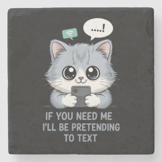 Texting Cat Stone Coaster