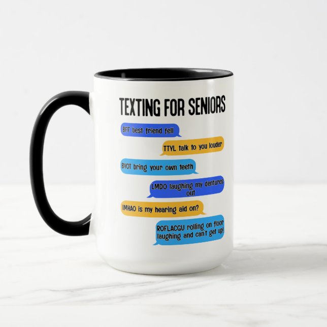 Texting for Seniors Funny Retirement Text Code  Mug (Left)