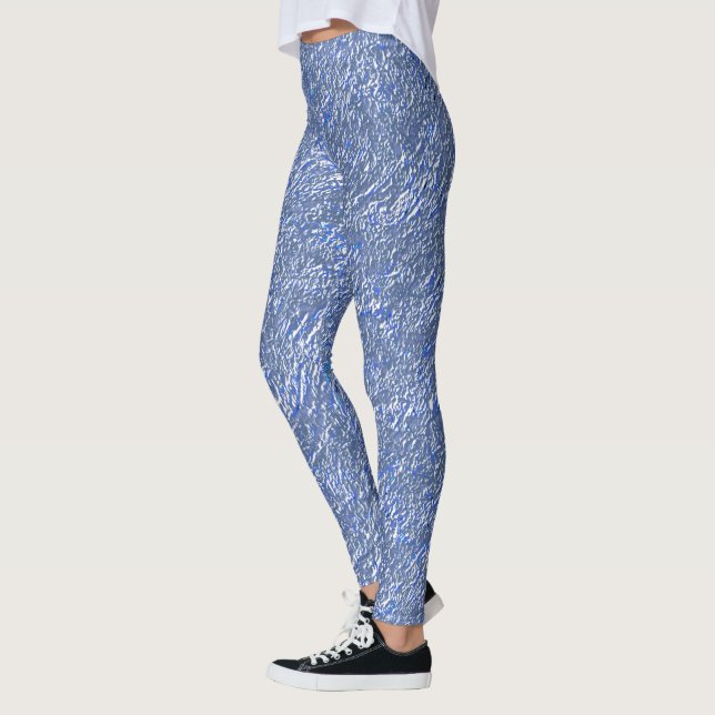 Textura rústica azul e efeito prateado leggings (Left)