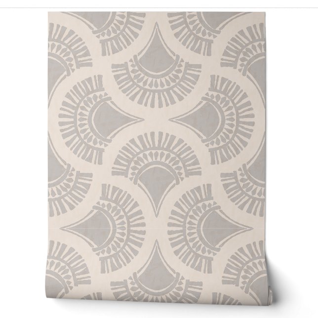 Textural Boho Geometric Sun Fan - Slate And Cream Wallpaper (Unrolling)
