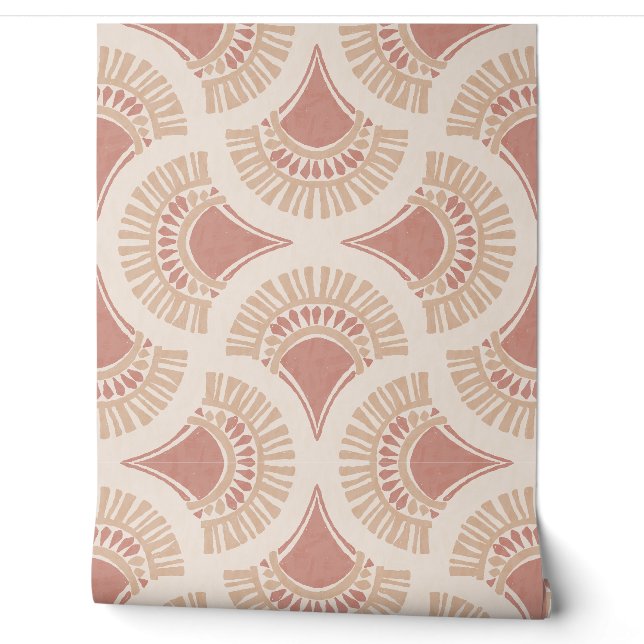 Textural Boho Geometric Sun Fan - Terracotta Wallpaper (Unrolling)
