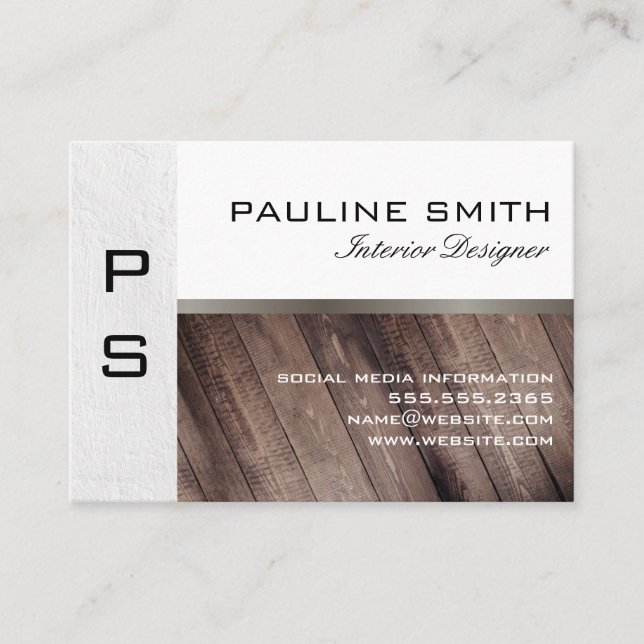 Texture and Wood with Monogram Business Card (Front)