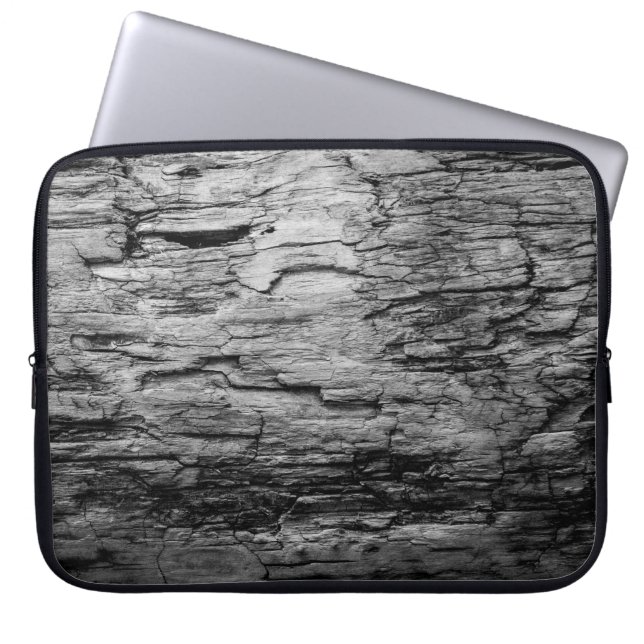 Texture black and white wood tree laptop sleeve (Front)