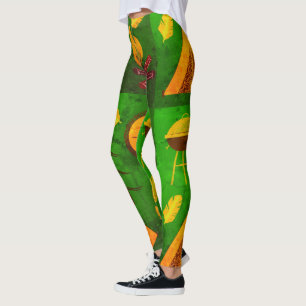 Texture Effect Green Camping Leggings
