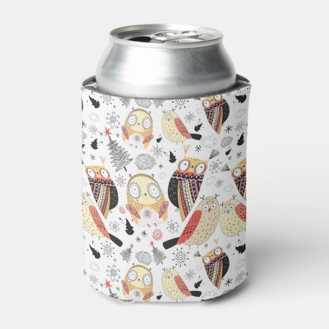 Texture funny owl can cooler (Can Front)