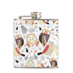 Texture funny owl hip flask