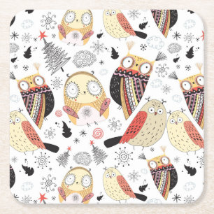 Texture funny owl square paper coaster