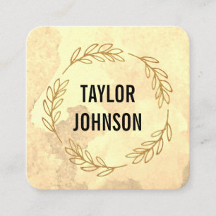 Texture / Gold Wreath / watercolor Square Business Card