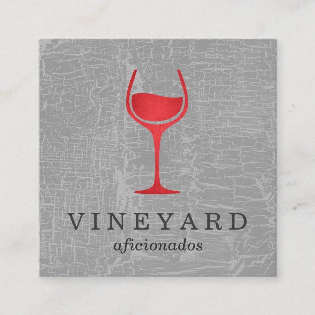 Texture Grey with Red Wine Glass Square Business Card (Front)