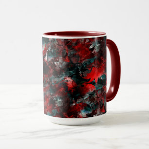 Texture in showy spoiled red leaves fallen on ash mug