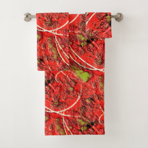 Texture in some living coral with tea green faults bath towel set