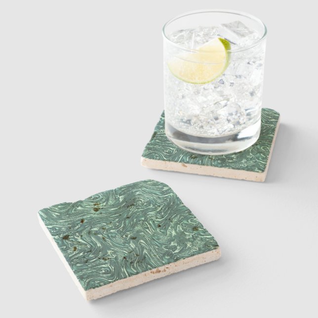 Texture jade and cyanish green tones stone coaster (Side)
