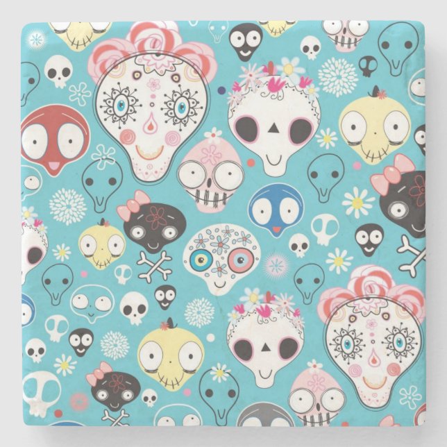 Texture laughing skull stone coaster (Front)