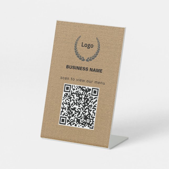 Texture Logo Restaurant Menu QR Code Business Pedestal Sign (Front)