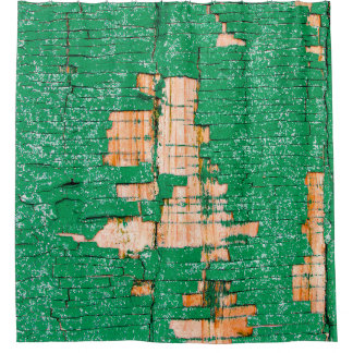 Texture of old wooden fence with shabby paint. Gre Shower Curtain