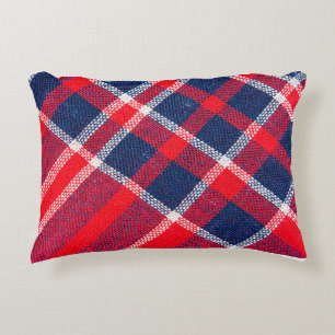 Texture of red and blue a checkered woolen fabric decorative cushion