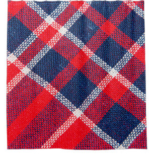 Texture of red and blue a chequered woollen fabric shower curtain