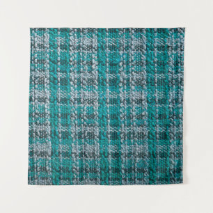 Texture of turquoise tartan fabric tapestry