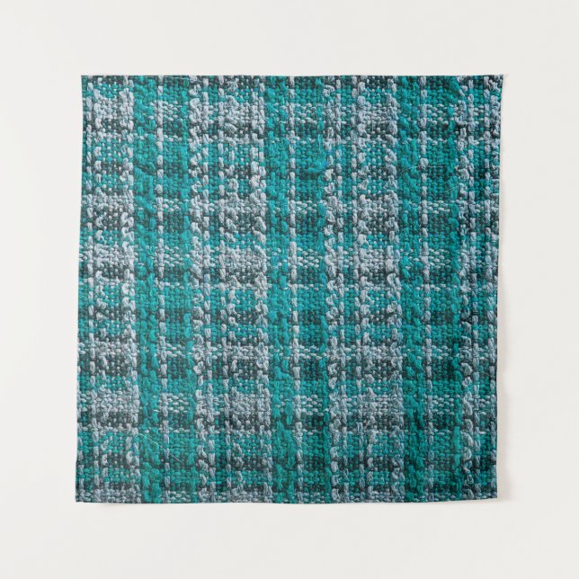 Texture of turquoise tartan fabric tapestry (Front)