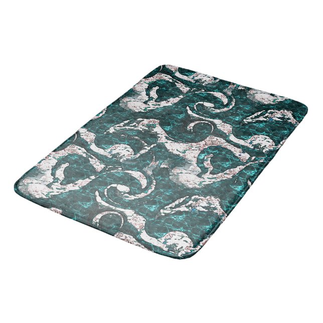 Texture of white spots mixed in aquamarine to cyan bath mat (Angled)