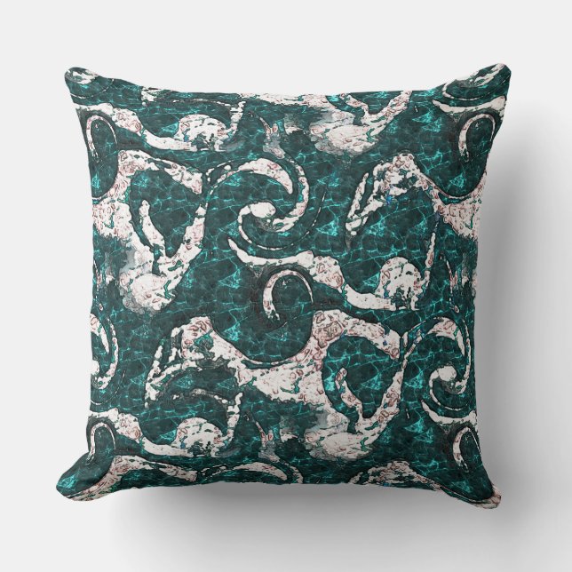 Texture of white spots mixed in aquamarine to cyan cushion (Front)