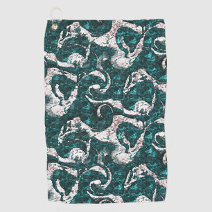 Texture of white spots mixed in aquamarine to cyan golf towel