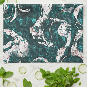 Texture of white spots mixed in aquamarine to cyan tea towel