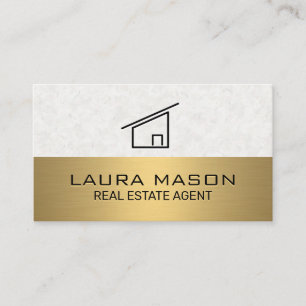 Texture Paper   Gold Metallic   House Icon Business Card