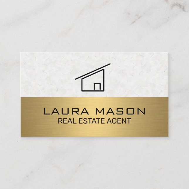 Texture Paper | Gold Metallic | House Icon Business Card (Front)