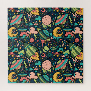 Texture Patterns Aliens Rockets Space Jigsaw Puzzle