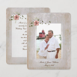 texture photo frame and rose bouquet invitation