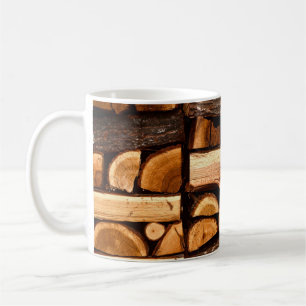 Texture. Pile of chopped fire wood stored, winterw Coffee Mug