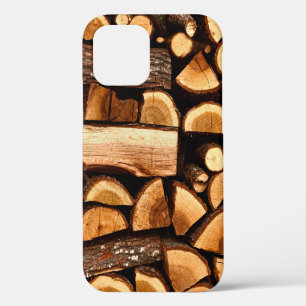 Texture. Pile of chopped fire wood stored, winterw iPhone 12 Case