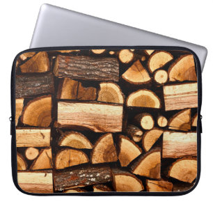 Texture. Pile of chopped fire wood stored, winterw Laptop Sleeve