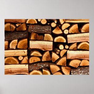 Texture. Pile of chopped fire wood stored, winterw Poster