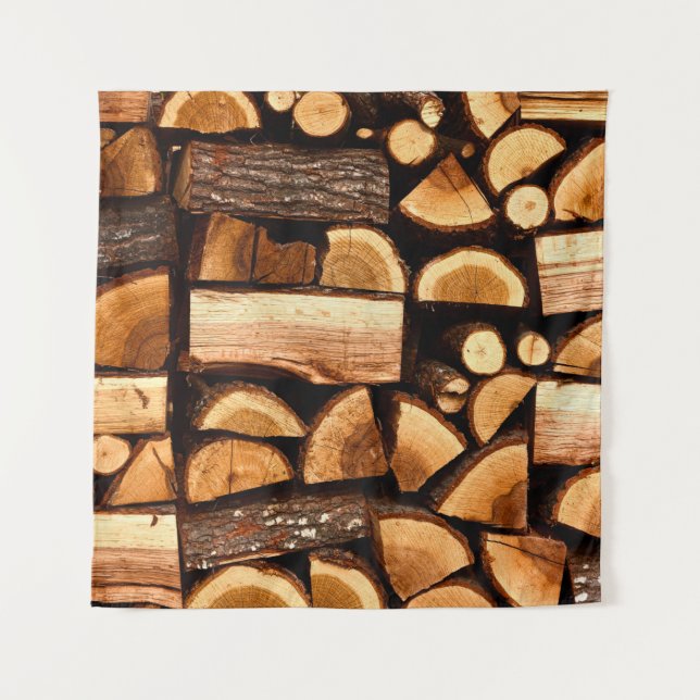 Texture. Pile of chopped fire wood stored, winterw Tapestry (Front)