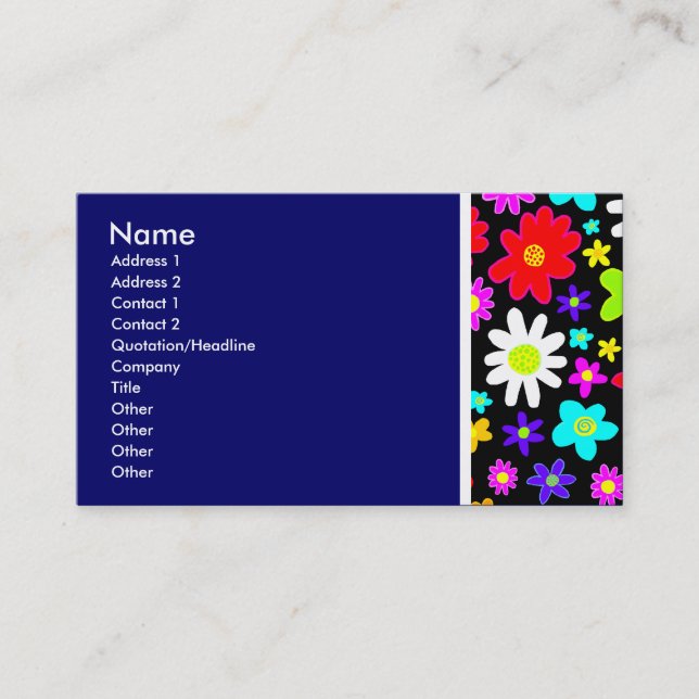 Texture Tone (Cartoon Flowers) II Dark Blue Business Card (Front)