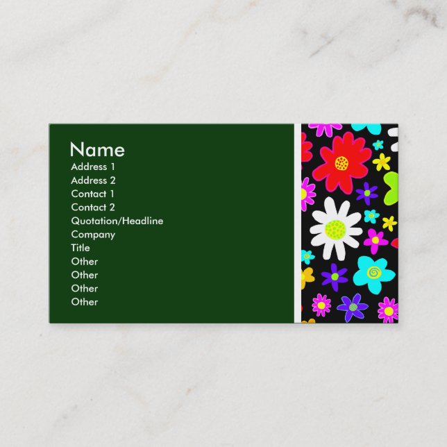 Texture Tone (Cartoon Flowers) II - Dark Green Business Card (Front)