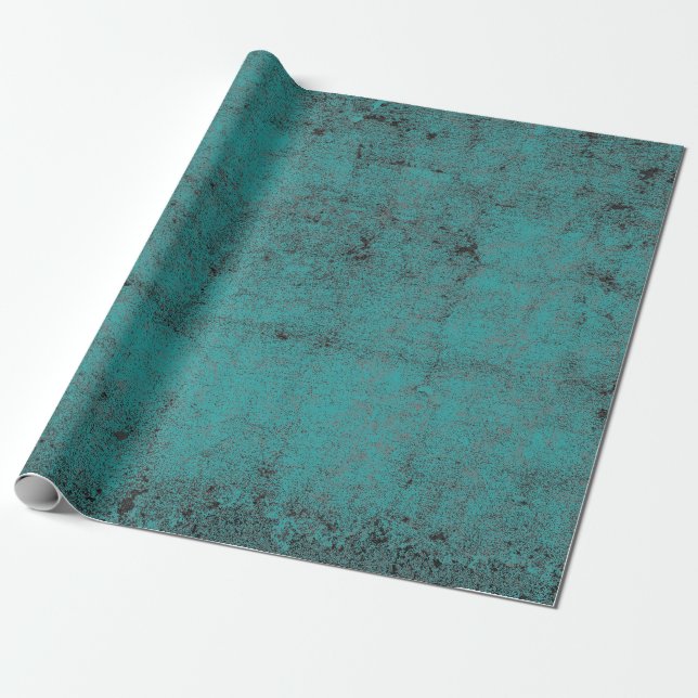 Texture Vintage Teal Black Chic Decoupage Wrapping Paper (Unrolled)