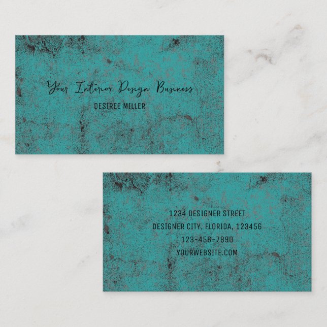 Texture Vintage Teal Black Chic Designer Business Card (Front/Back)