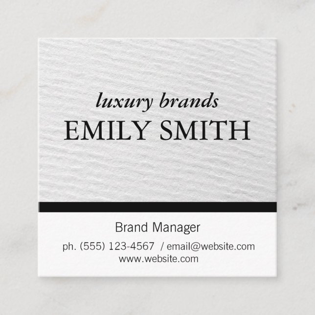 Texture / White Black Accent Variation Square Business Card (Front)