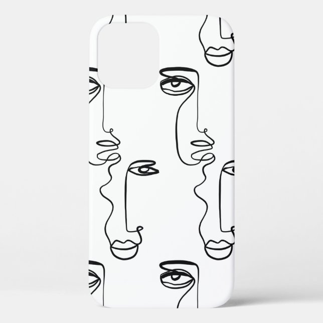 Texture with abstract faces. One continuous line p Case-Mate iPhone Case (Back)