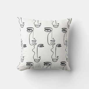 Texture with abstract faces. One continuous line p Cushion