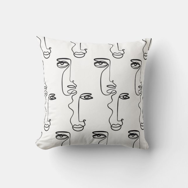 Texture with abstract faces. One continuous line p Cushion (Front)