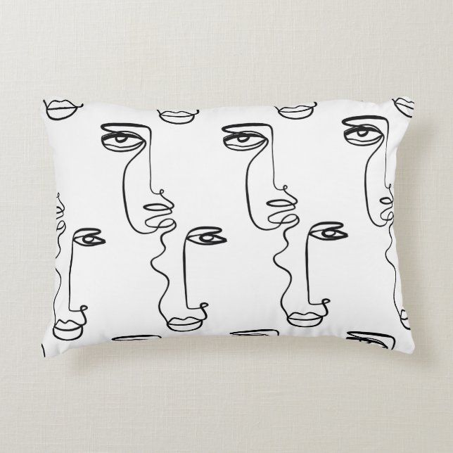 Texture with abstract faces. One continuous line p Decorative Cushion (Front)